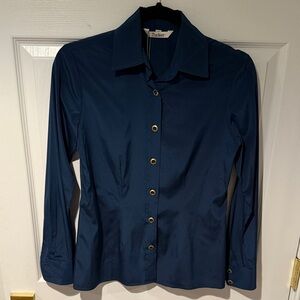 Tucker Women's Navy Button-Down Shirt. 100% silk